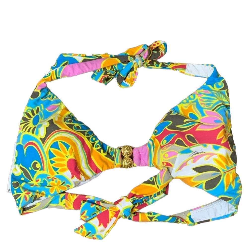 Trina Turk Colorful Floral Bikini Top with Gold Accent